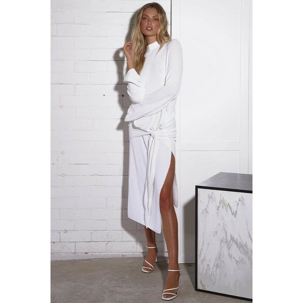 SNDYS Tied Up Knit Dress White Long Sleeve
